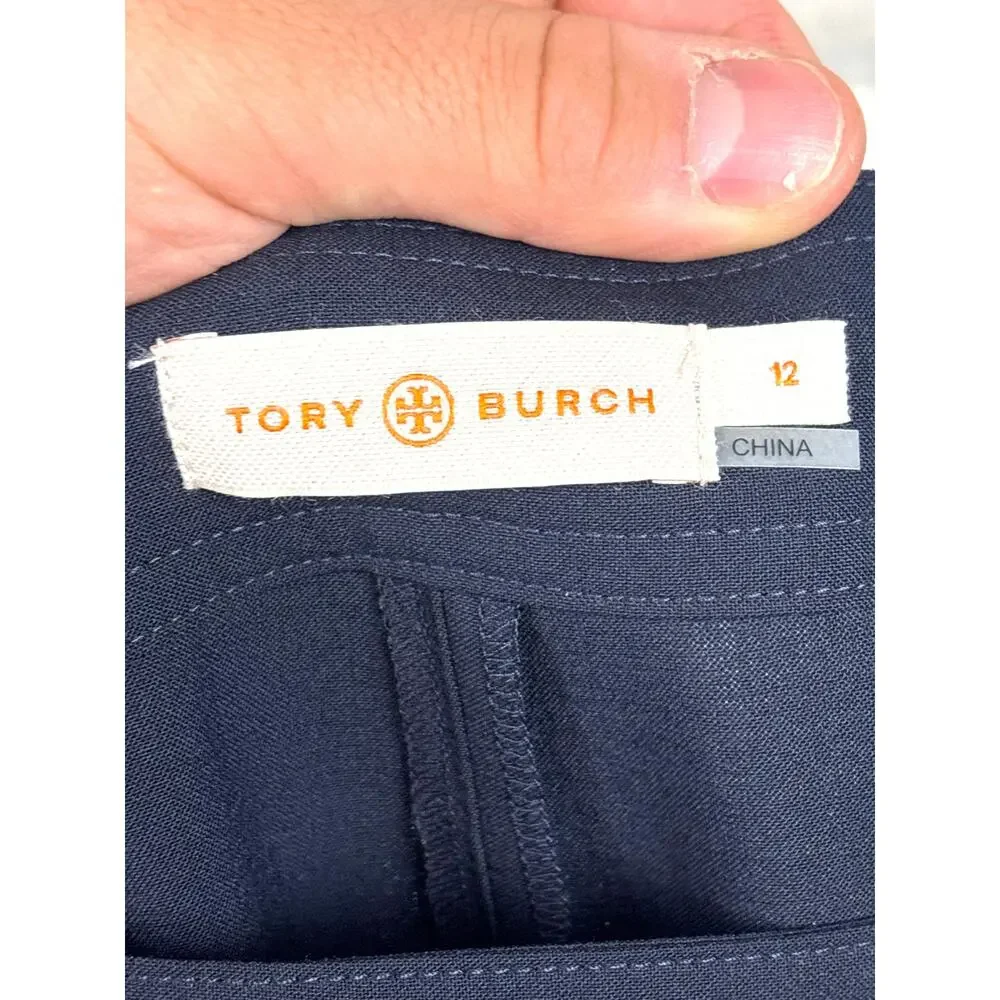 Tory Burch Womens 12 Navy Blue Stacey Ponte Flat-Front Mid-Rise Cropped Pants